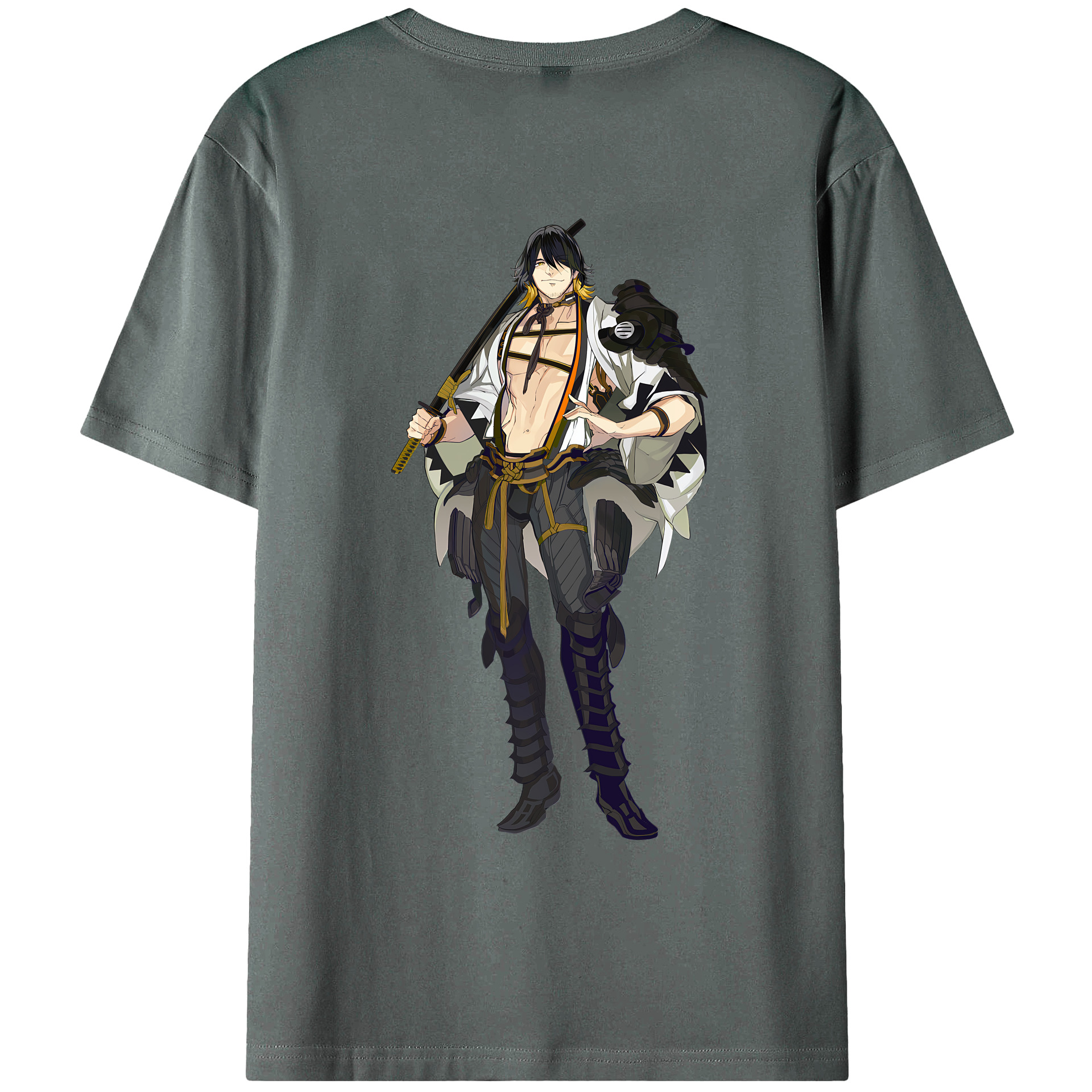 （画像用） 刀剣乱舞 Touken Ranbu 綿100％ メンズ半袖Tシャツ（バックプリント） 通気性
